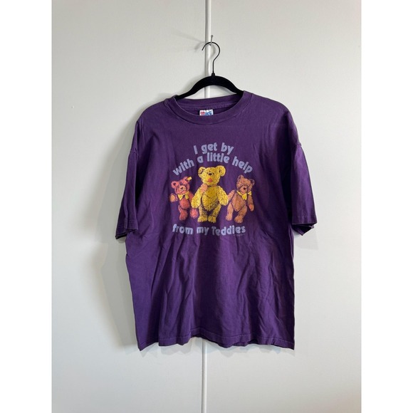 Hanes Other - Vintage Hanes Teddy Bear Shirt Mens Large Purple I Get By Graphic T-Shirt 90s